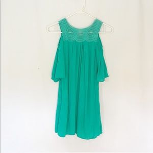 GB GIRLS GREEN COLD SHOULDER DRESS